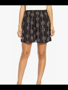 Three Dots Black Embroidered High-Waist Women's Shorts Size M